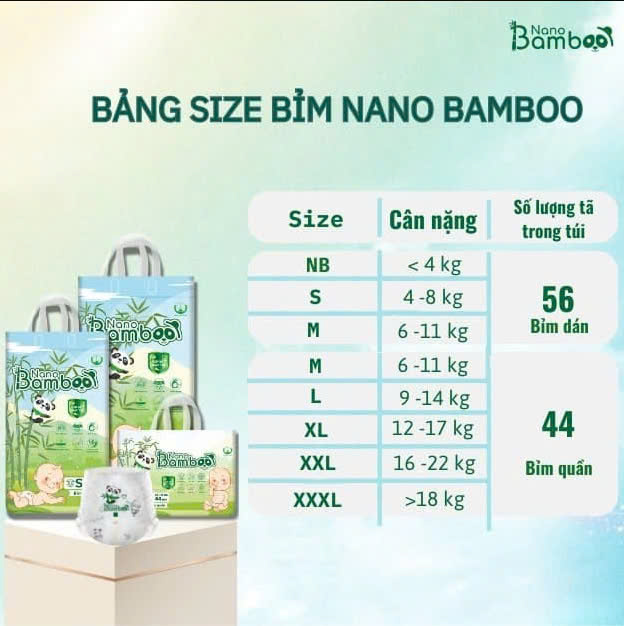 Bỉm dán Sơ Sinh NB - NANO BAMBOO (56 miếng)